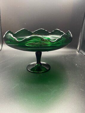 Emerald Green Pedestal Wavy Rim Bowl